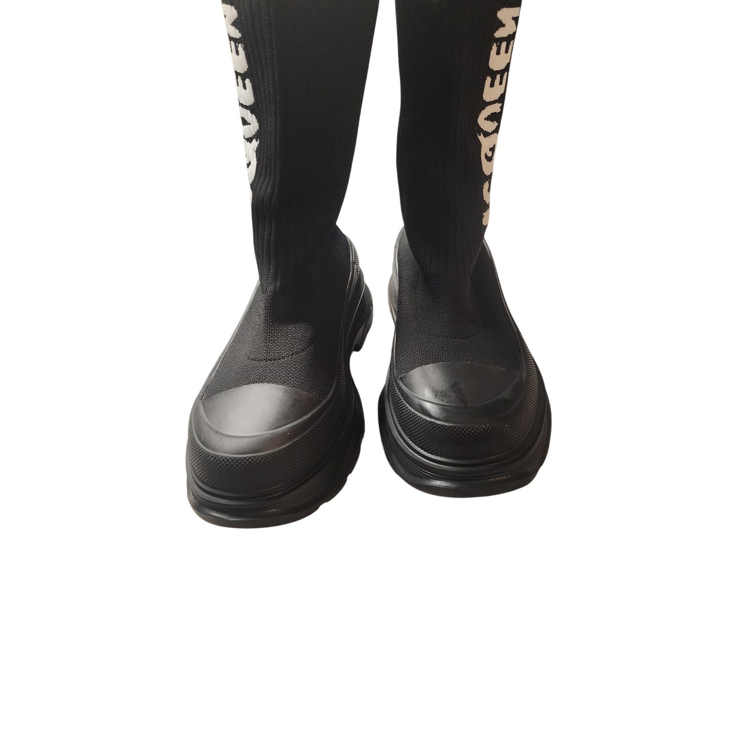 Alexander McQueen Tread Logo Sock Sneakers • Black • Size 40 EU / 7.5–8 US • Designer Luxury Shoes