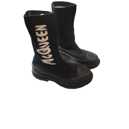 Alexander McQueen Tread Logo Sock Sneakers • Black • Size 40 EU / 7.5–8 US • Designer Luxury Shoes