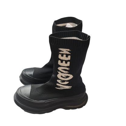 Alexander McQueen Tread Logo Sock Sneakers • Black • Size 40 EU / 7.5–8 US • Designer Luxury Shoes