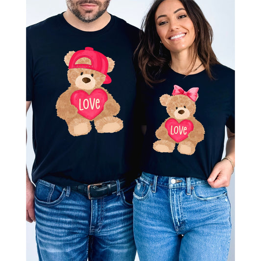 Matching Teddy Bear Couple Graphic Tees Valentine