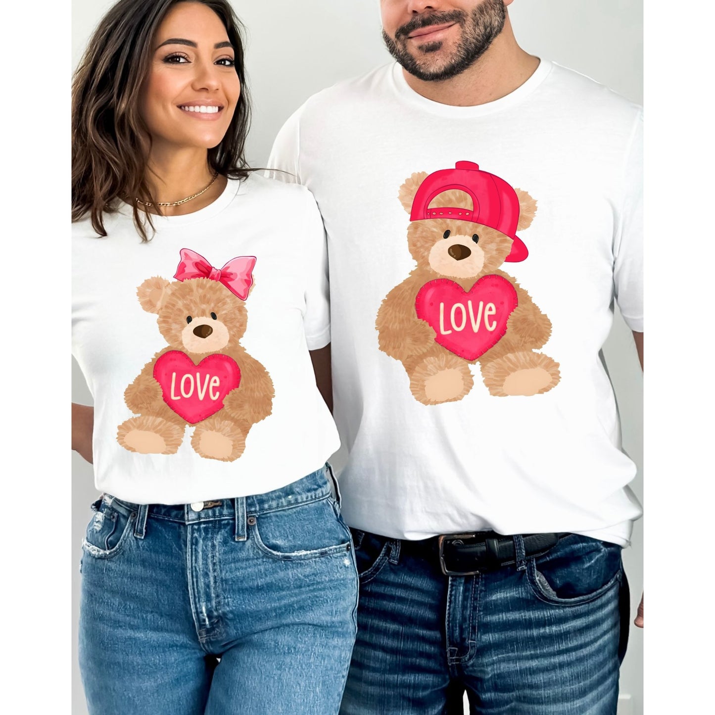 Matching Teddy Bear Couple Graphic Tees Valentine