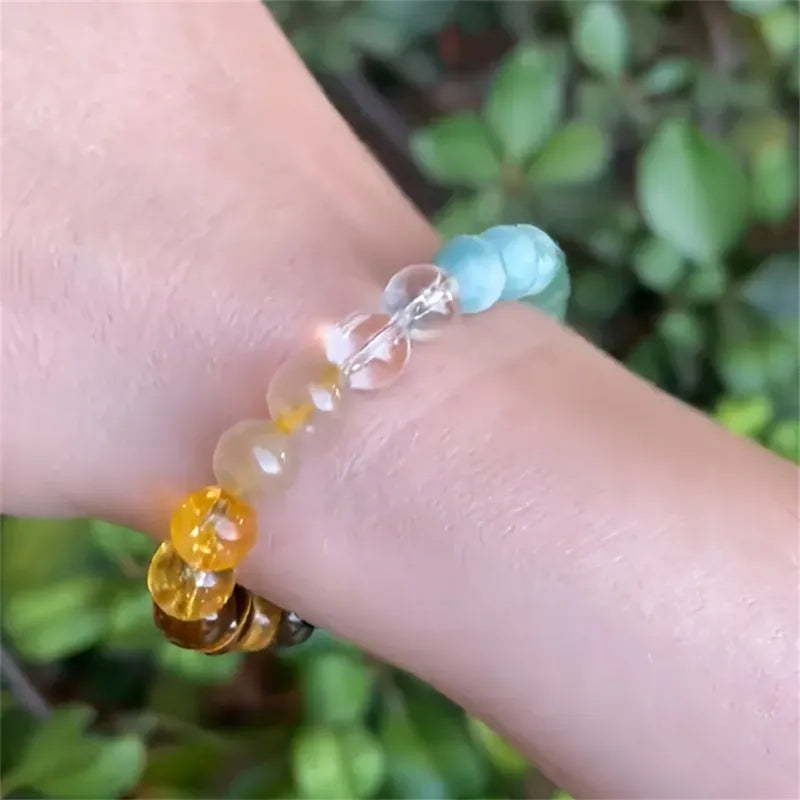 Natural Gemstone Beaded Bracelet For Wealth Abundance & Prosperity With Tiger Eye, Malachite and Aquamarine