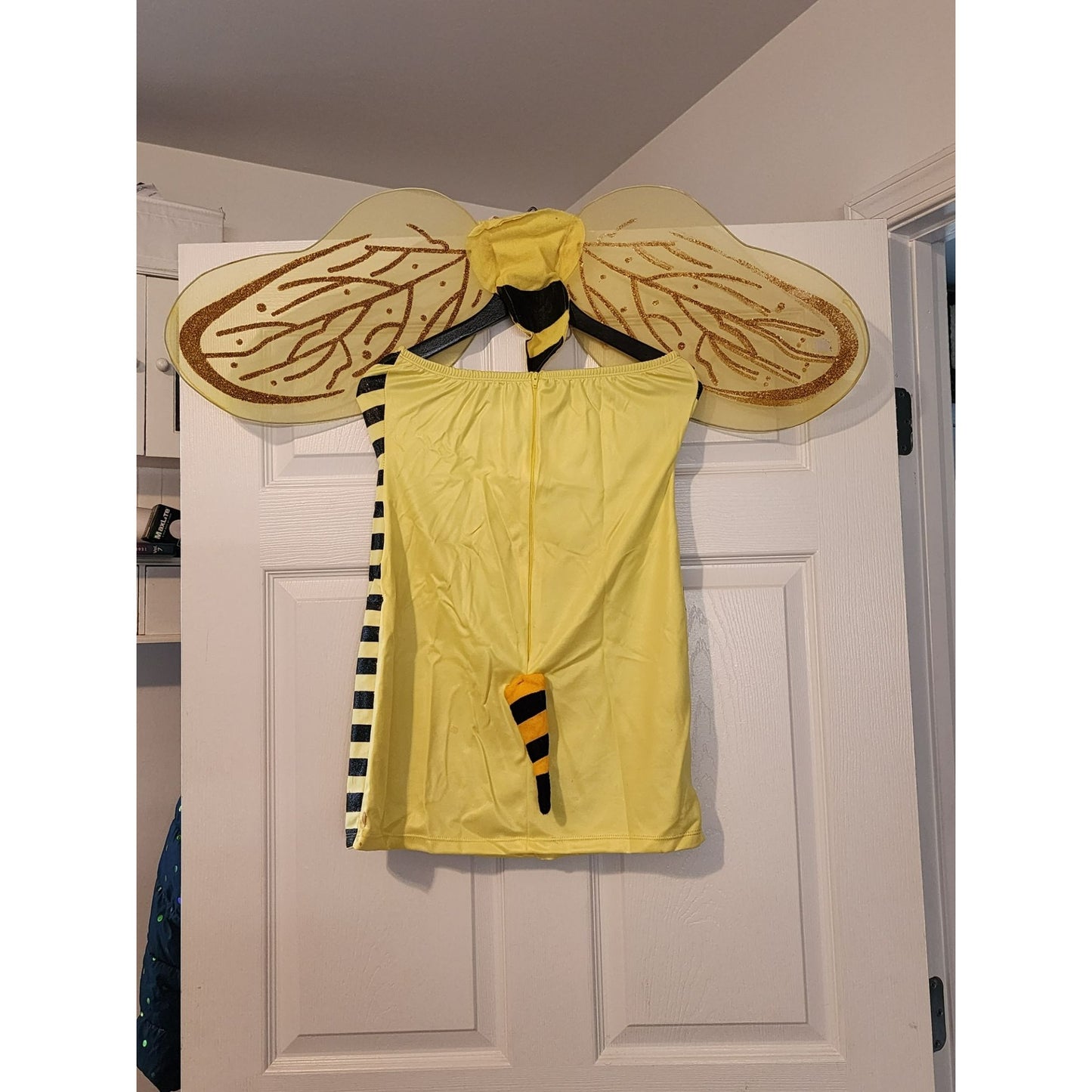 Bumble Bee Adult Costume with Wings Antennae & Black Tights Halloween Outfit