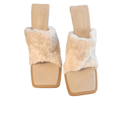 LEMONADE Sunny Faux Fur Block Heels Mules Size 8