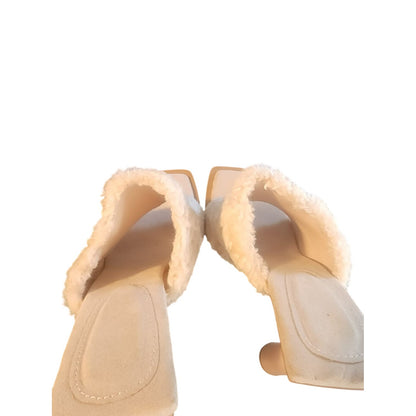 LEMONADE Sunny Faux Fur Block Heels Mules Size 8