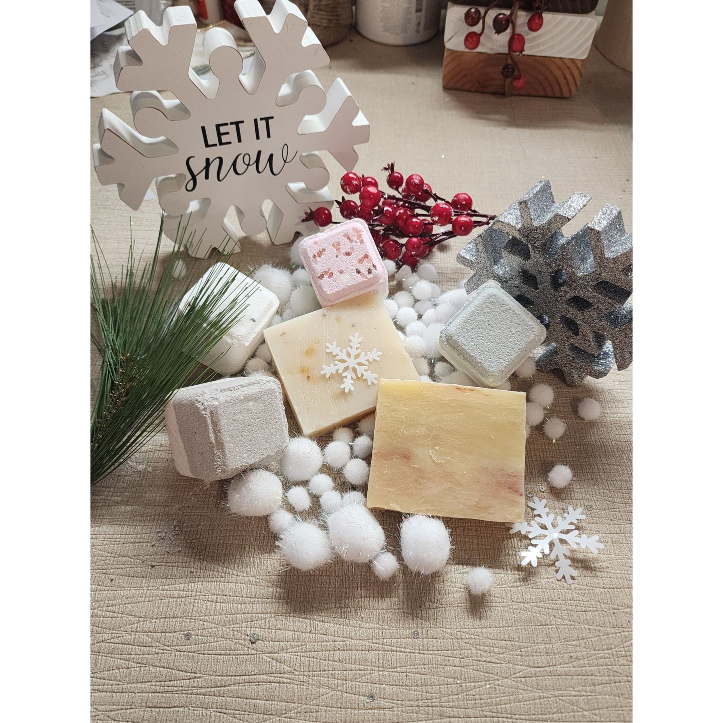 4 piece Lavender Spa Gift Set With Ornament Bath Bomb, Bath Salts, Soap & Shower Steamer