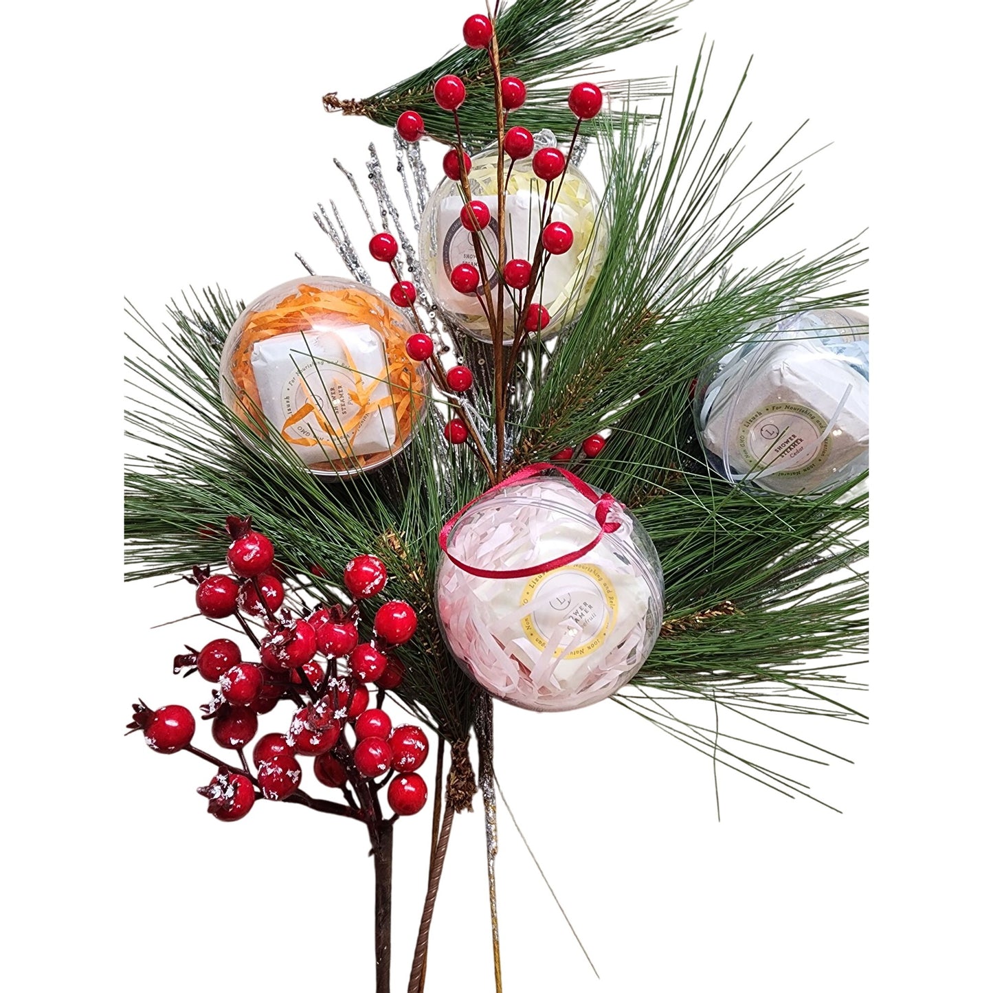 4 piece Lavender Spa Gift Set With Ornament Bath Bomb, Bath Salts, Soap & Shower Steamer