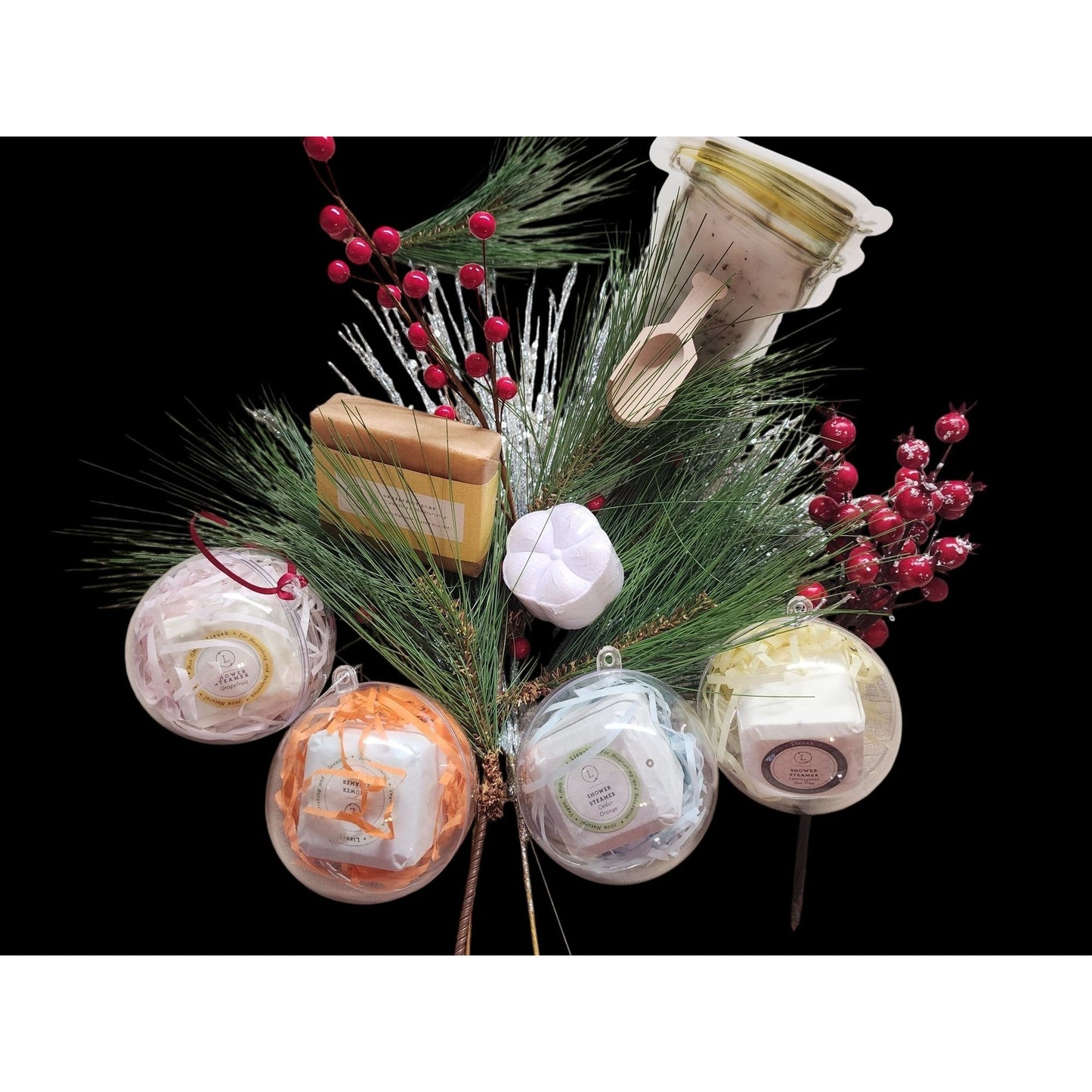 4 piece Lavender Spa Gift Set With Ornament Bath Bomb, Bath Salts, Soap & Shower Steamer