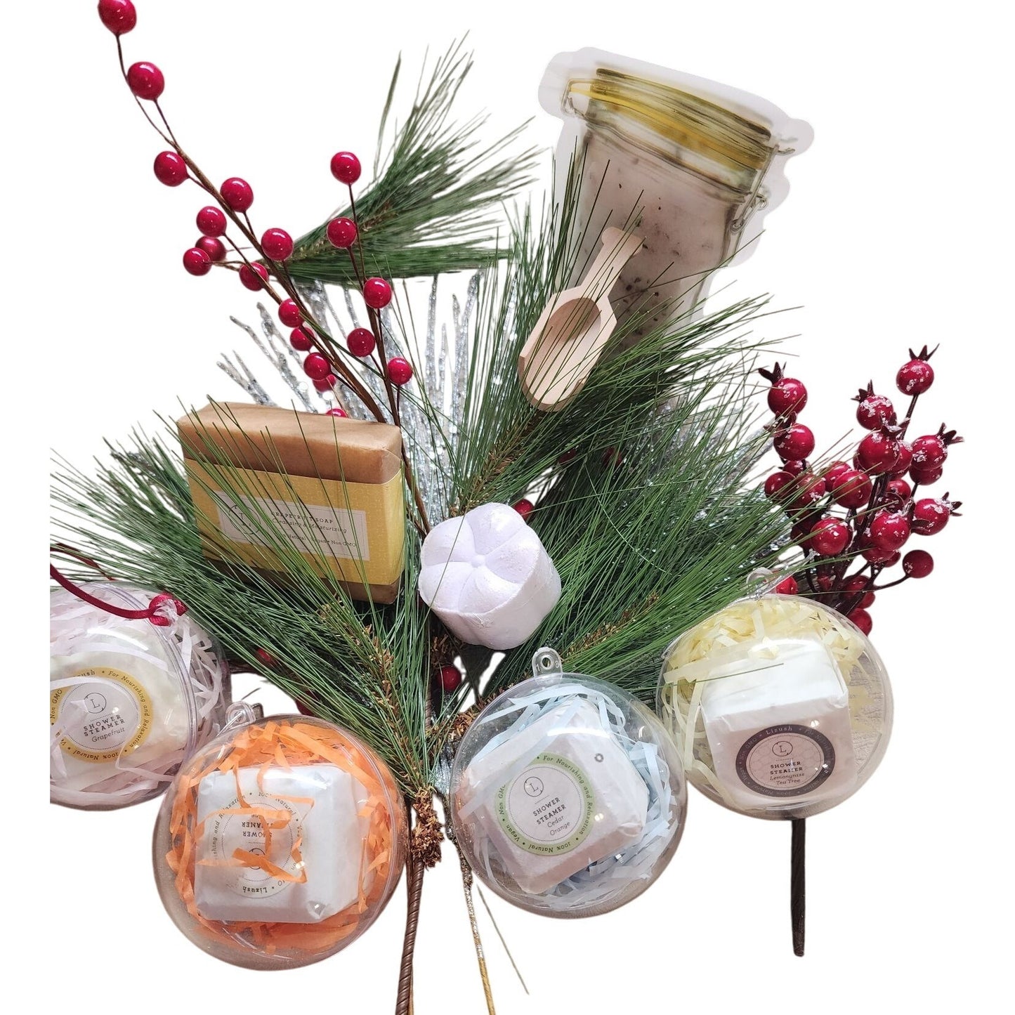 4 piece Lavender Spa Gift Set With Ornament Bath Bomb, Bath Salts, Soap & Shower Steamer