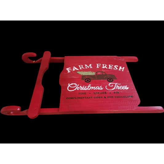 Farm Fresh Christmas Trees Red Wooden Sled Wall Decor With Vintage Truck Design