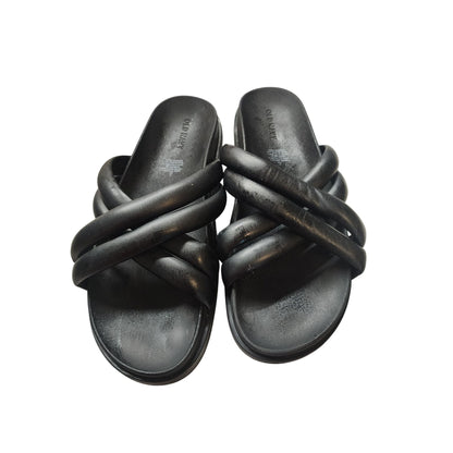 Old Navy Women's Black Faux-Leather Puff Cross-Strap Sandals Size 9