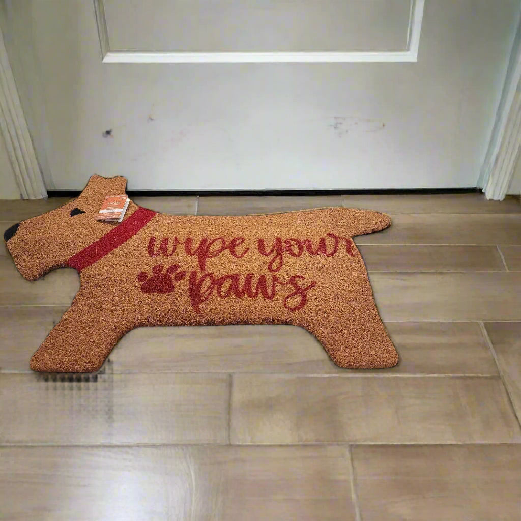 Scottie Dog Shaped Doormat "Wipe Your Paws" Coir Fiber 28.7"x17.7"