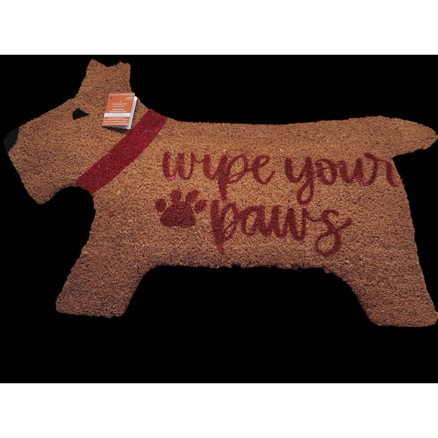 Scottie Dog Shaped Doormat "Wipe Your Paws" Coir Fiber 28.7"x17.7"