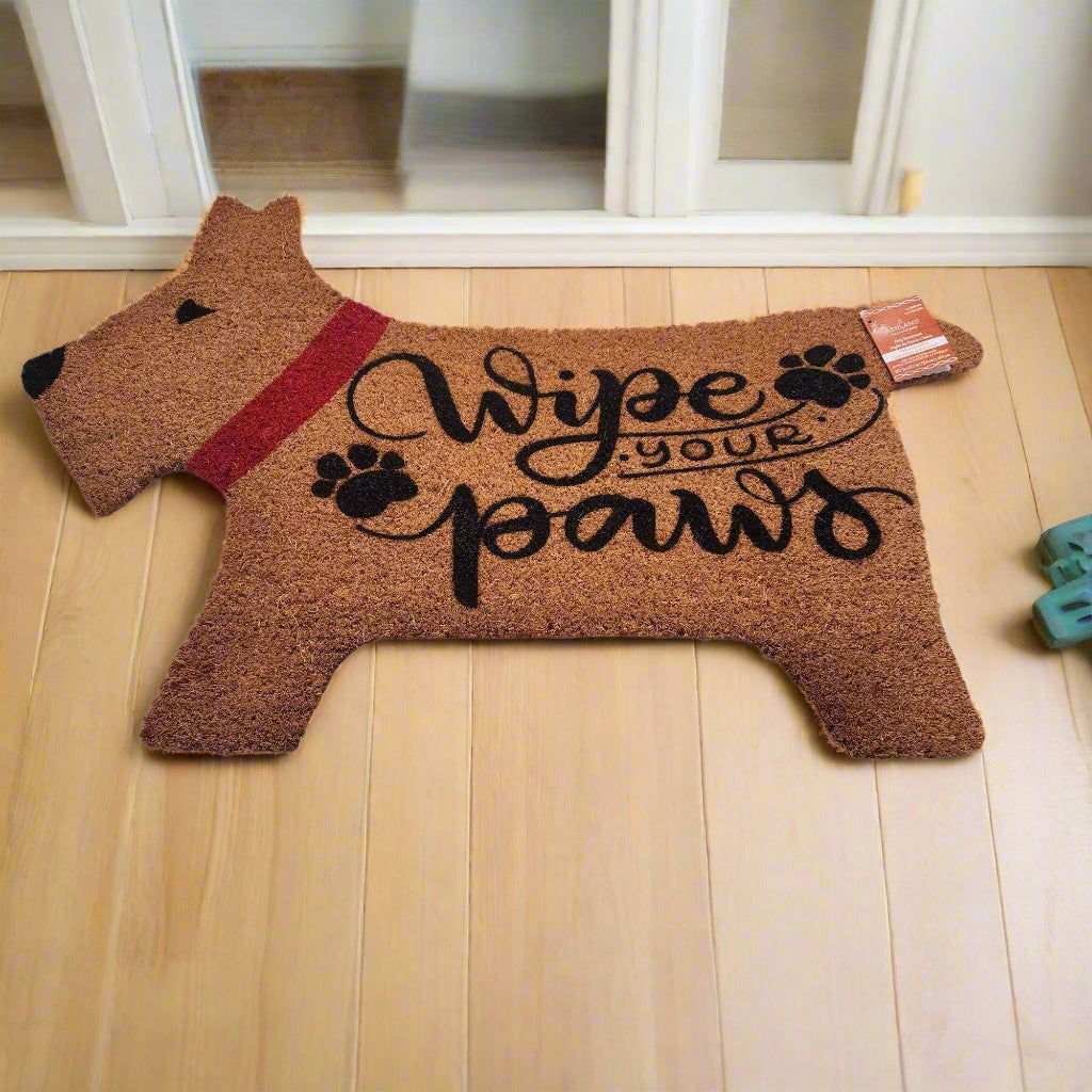 Scottie Dog Shaped Doormat "Wipe Your Paws" Coir Fiber 28.7"x17.7"