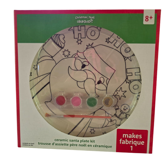 Ceramic Santa Plate Kit With Paints & Brush For Kids Christmas Craft DIY Set