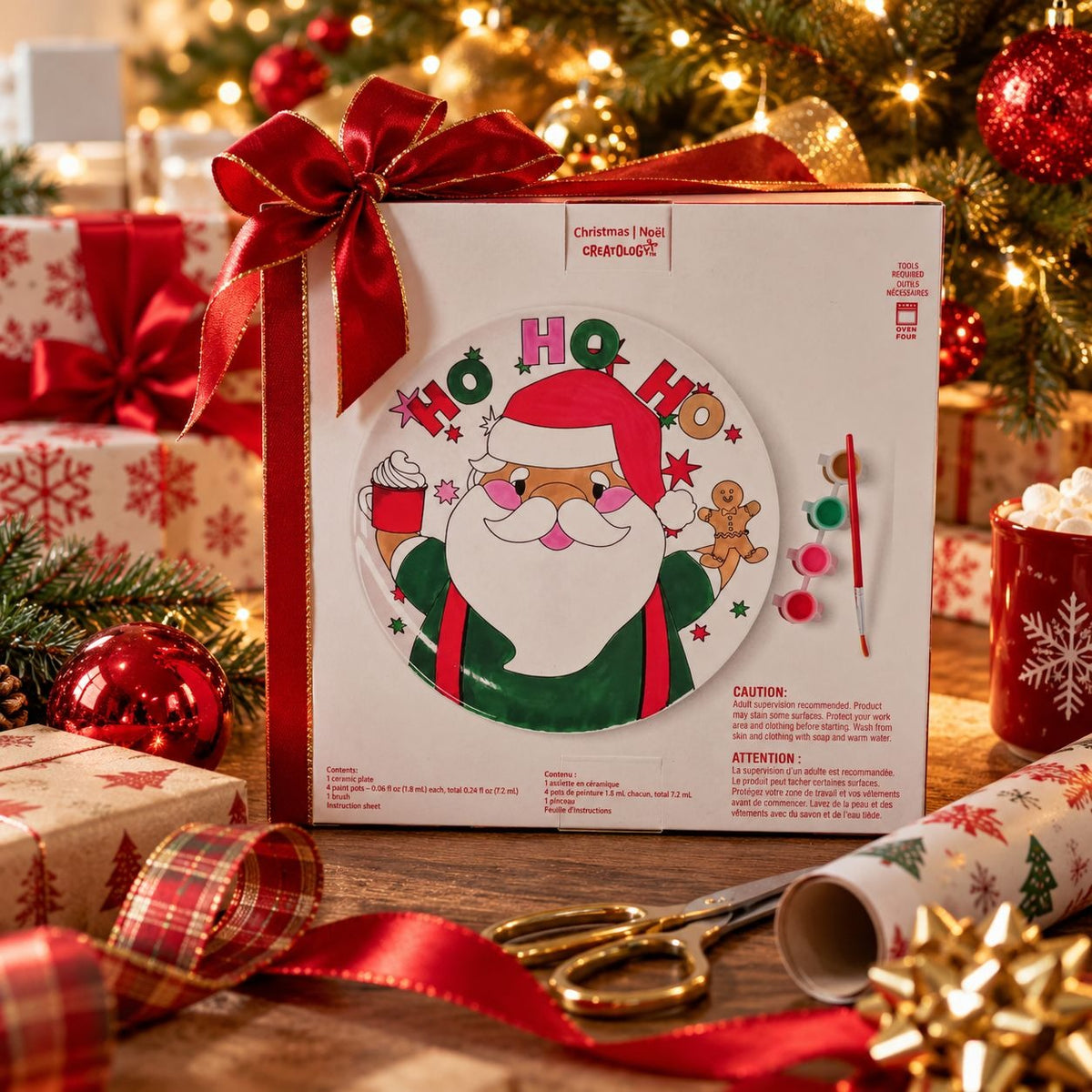 Ceramic Santa Plate Kit With Paints & Brush For Kids Christmas Craft DIY Set