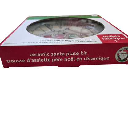 Ceramic Santa Plate Kit With Paints & Brush For Kids Christmas Craft DIY Set