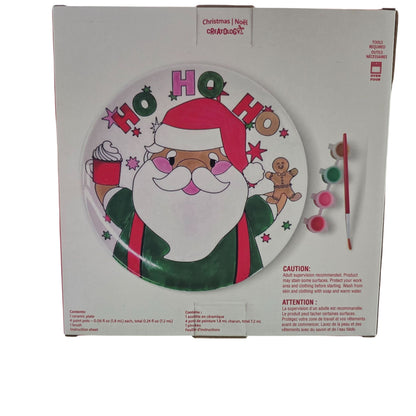 Ceramic Santa Plate Kit With Paints & Brush For Kids Christmas Craft DIY Set