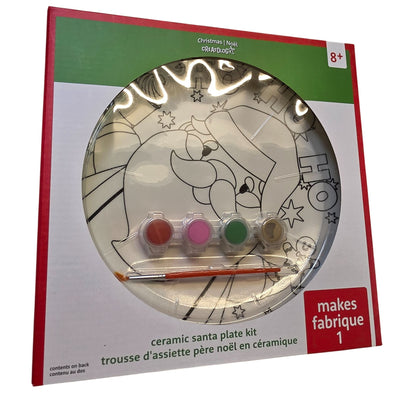 Ceramic Santa Plate Kit With Paints & Brush For Kids Christmas Craft DIY Set