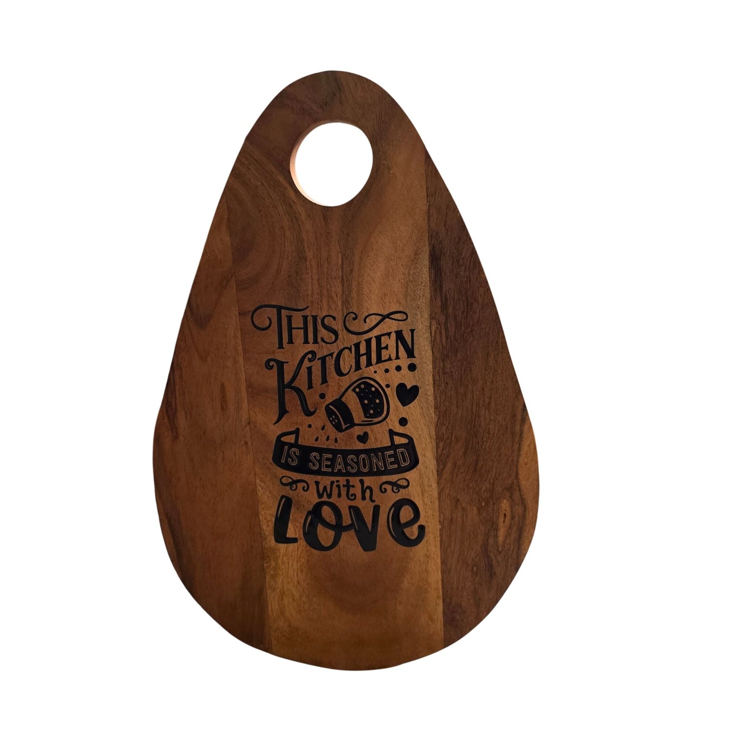 Handmade Acacia Wood Cutting Board With "This Kitchen Is Seasoned With Love" Engraving