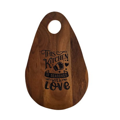 Handmade Acacia Wood Cutting Board With "This Kitchen Is Seasoned With Love" Engraving