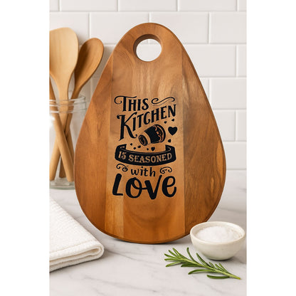 Handmade Acacia Wood Cutting Board With "This Kitchen Is Seasoned With Love" Engraving