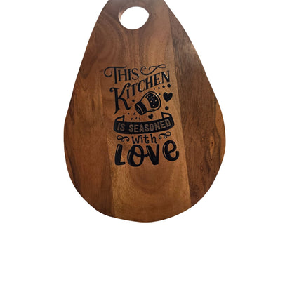 Handmade Acacia Wood Cutting Board With "This Kitchen Is Seasoned With Love" Engraving
