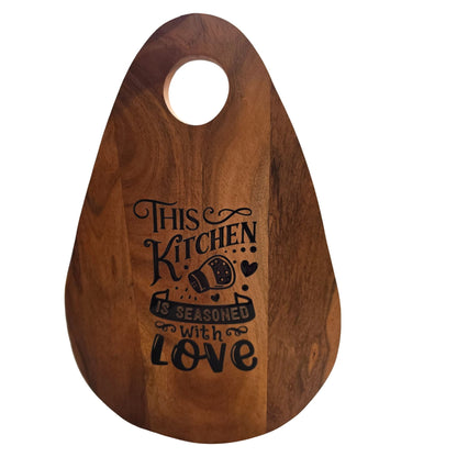 Handmade Acacia Wood Cutting Board With "This Kitchen Is Seasoned With Love" Engraving