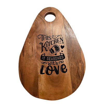 Handmade Acacia Wood Cutting Board With "This Kitchen Is Seasoned With Love" Engraving
