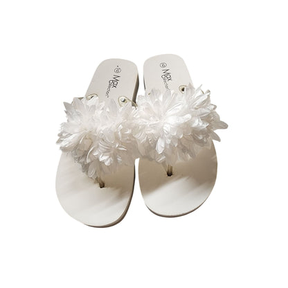Max Collection Womens White Floral slide  With Clear Straps sandal Size 9