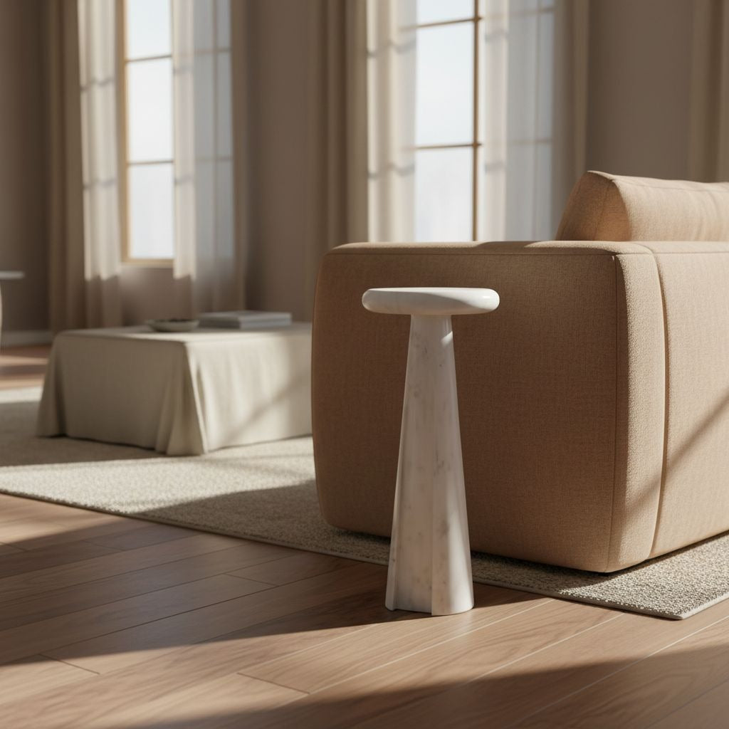 Ashley Avaline Polished Marble Accent Table | Luxury Modern Round Pedestal End Table | Solid Stone Side Table