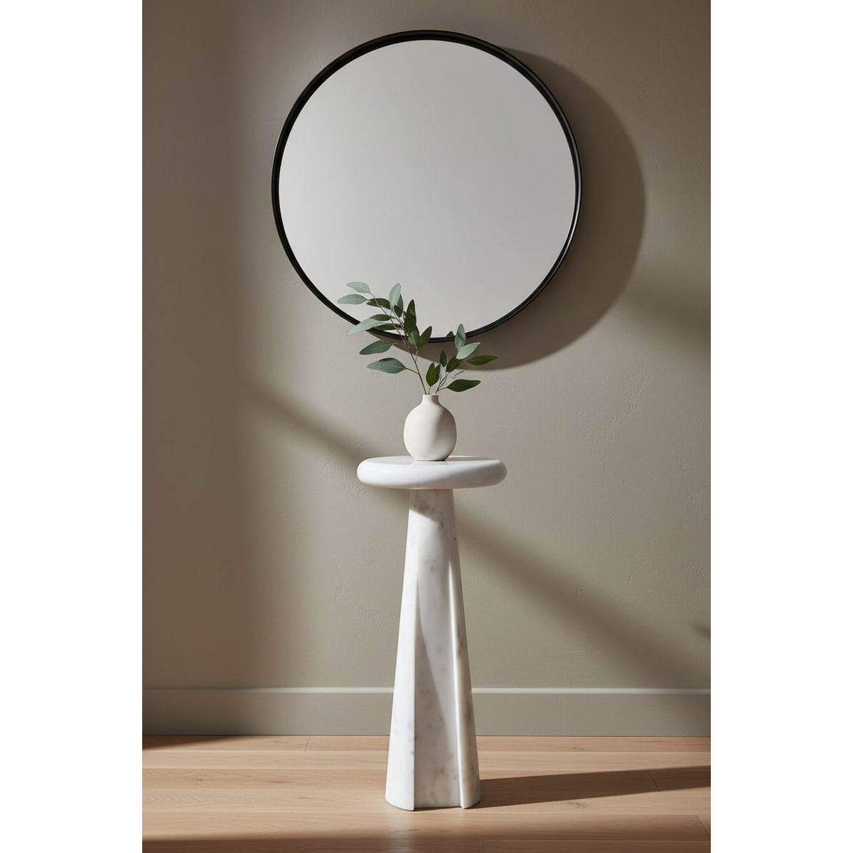 Ashley Avaline Polished Marble Accent Table | Luxury Modern Round Pedestal End Table | Solid Stone Side Table