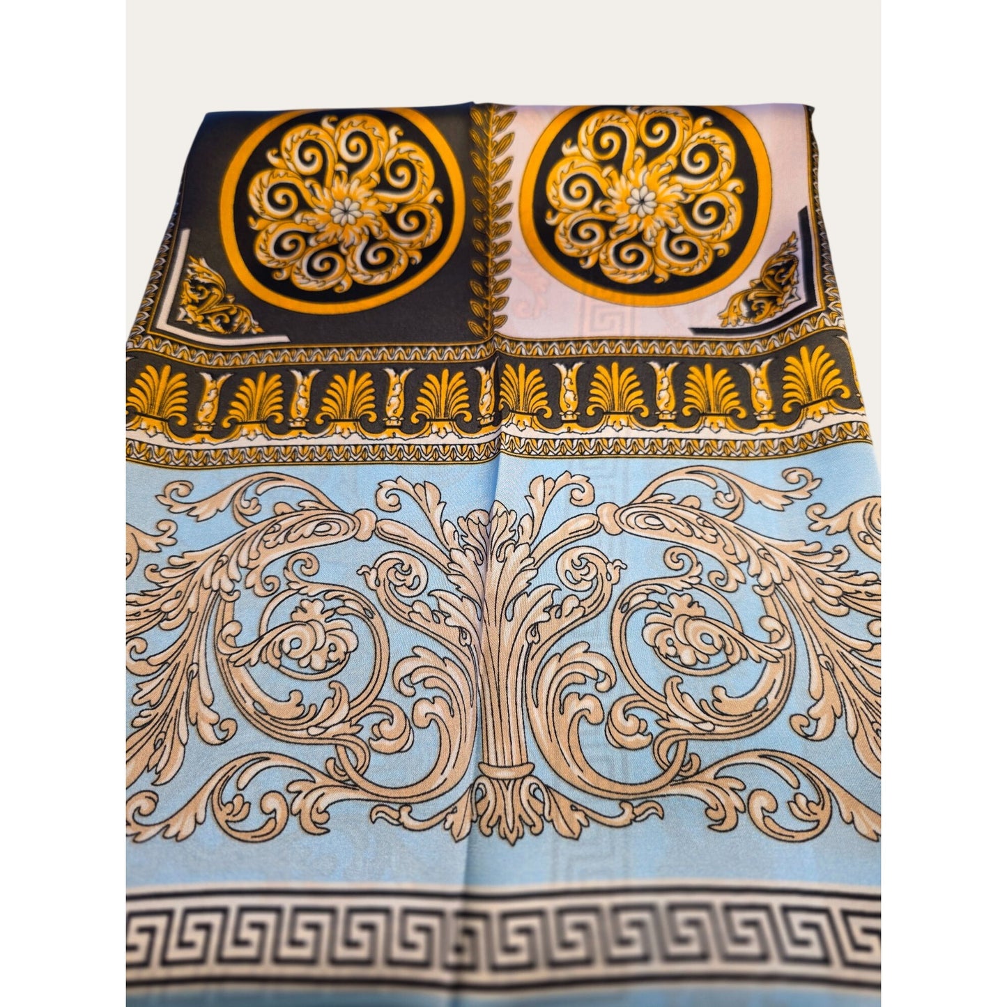 Versace-Inspired Lightweight Scarf With Baroque & Medallion Print