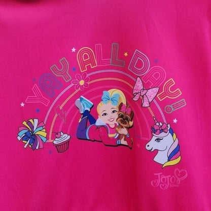 Jojo Siwa Girls Hot Pink "Yay All Day" Tulle Skirt Dress With Unicorn Print Hooded Short Sleeves Size M