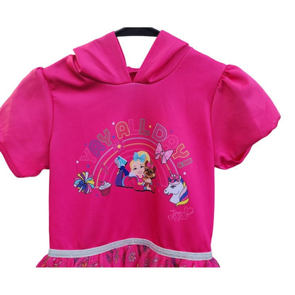 Jojo Siwa Girls Hot Pink "Yay All Day" Tulle Skirt Dress With Unicorn Print Hooded Short Sleeves Size M