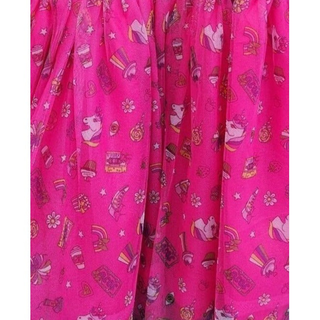 Jojo Siwa Girls Hot Pink "Yay All Day" Tulle Skirt Dress With Unicorn Print Hooded Short Sleeves Size M