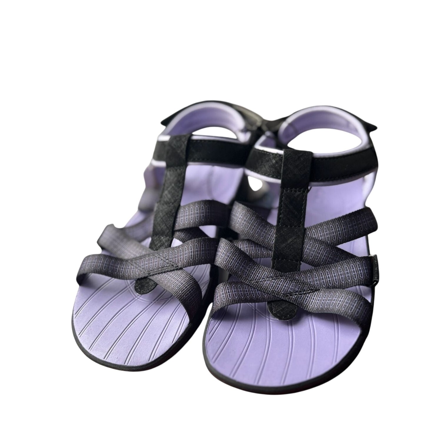 J Sport Kaia Ladies Size 7 Black & Purple Sandals With Comfortable Contoured Soles & Adjustable Straps