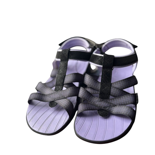 J Sport Kaia Ladies Size 7 Black & Purple Sandals With Comfortable Contoured Soles & Adjustable Straps
