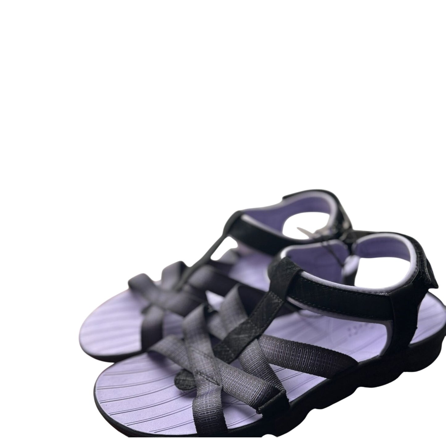 J Sport Kaia Ladies Size 7 Black & Purple Sandals With Comfortable Contoured Soles & Adjustable Straps