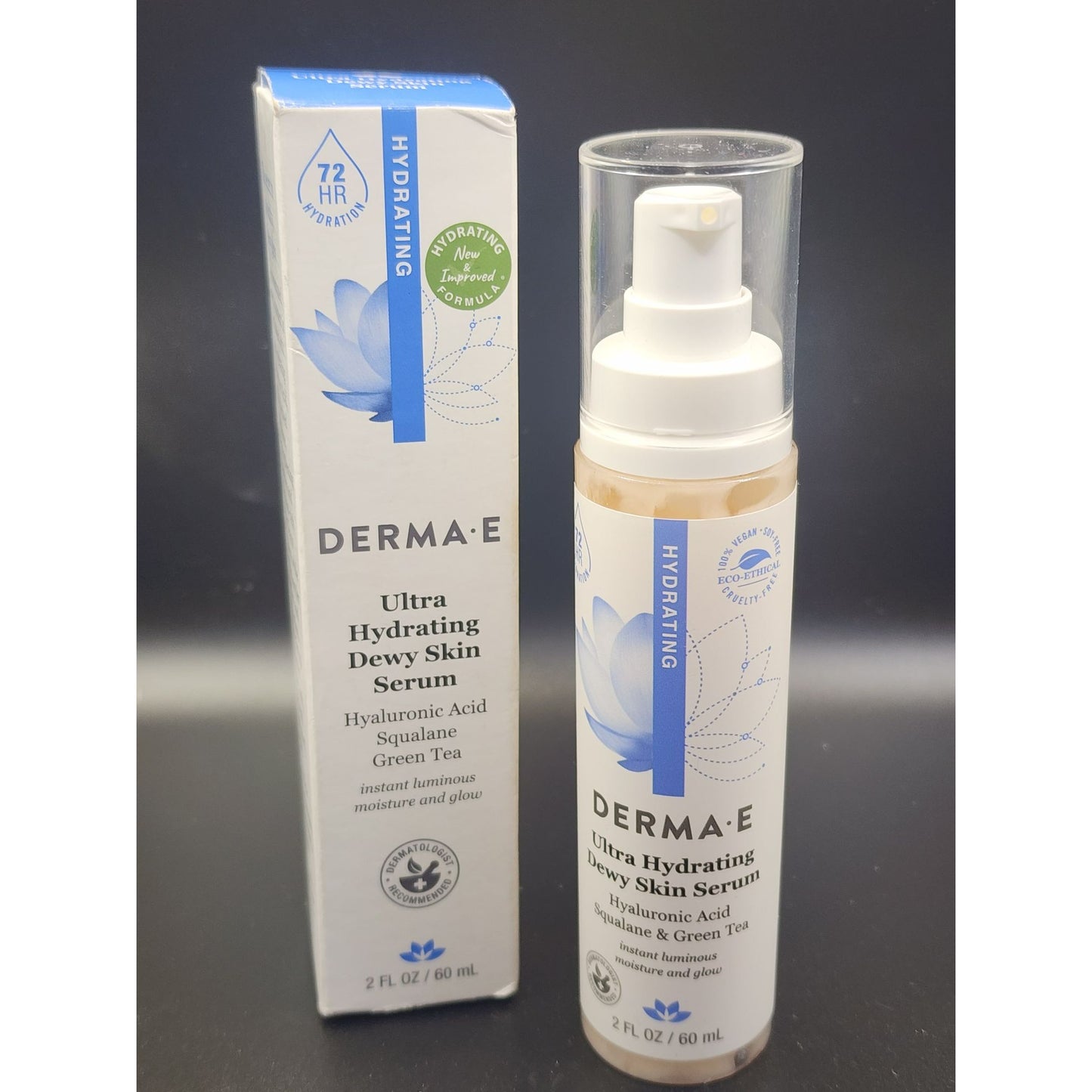 DERMA E Ultra Hydrating Dewy Skin Serum |Hyaluronic Acid + Antioxidants |Radiant, Youthful Glow