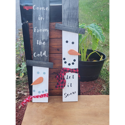 Handmade Wooden Snowman Porch Boards With Hats & Scarves