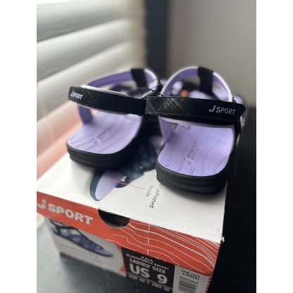 J Sport Kaia Ladies Black & Purple Sandals With Comfortable Contoured Soles