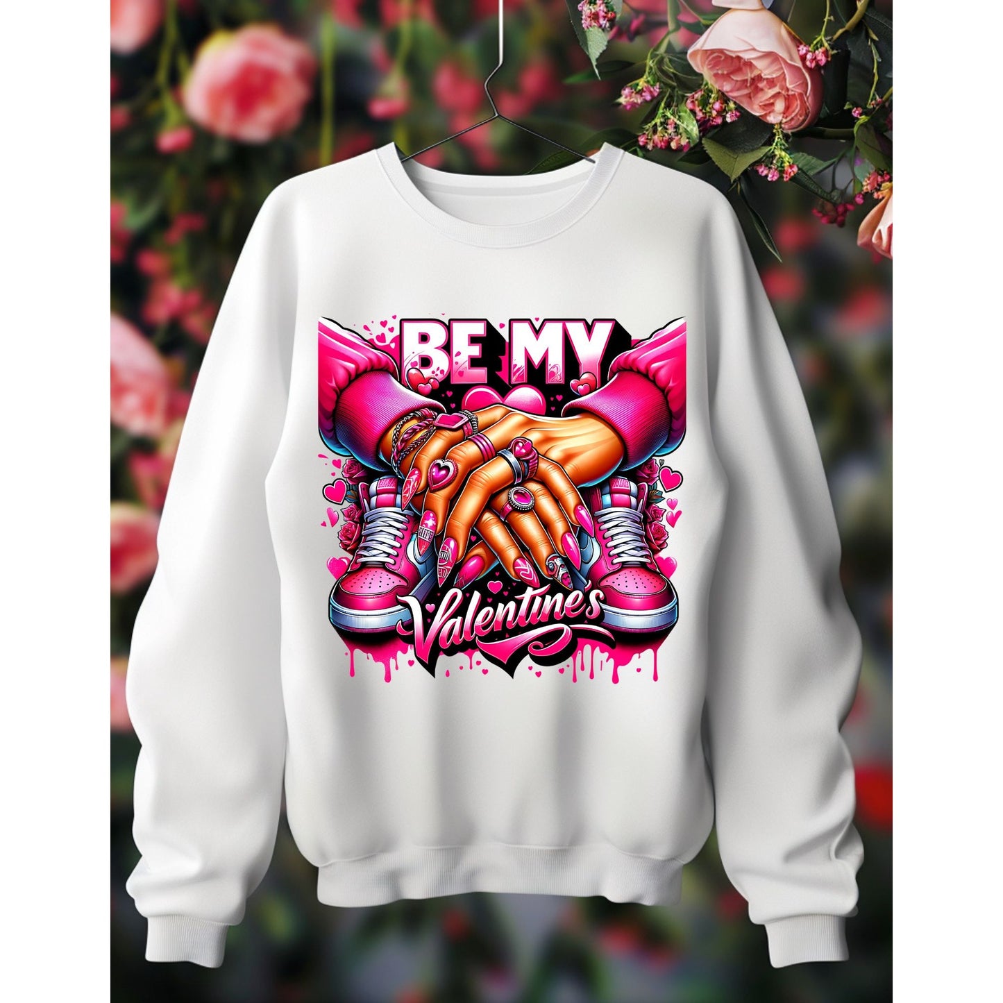 Be My Valentine Sweatshirt With Hands & Sneakers Graphic  Gildan