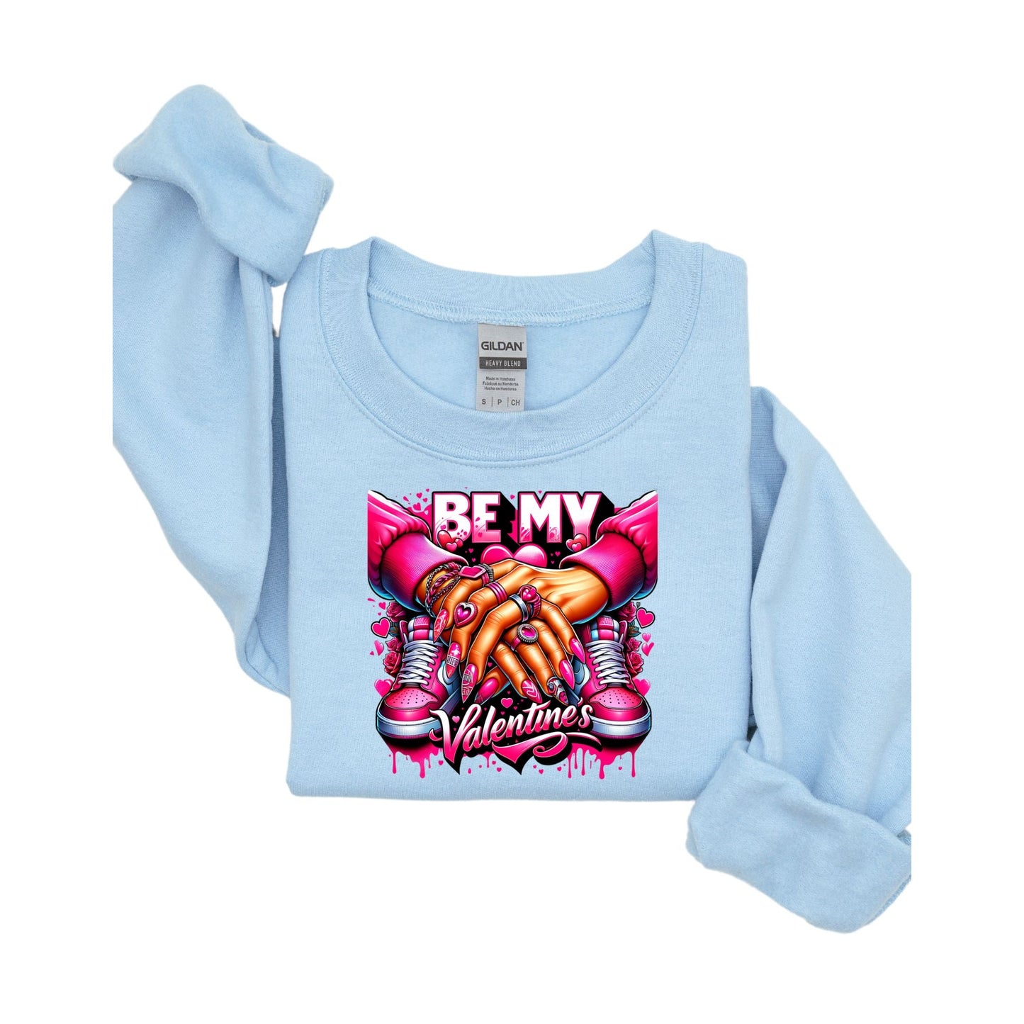 Be My Valentine Sweatshirt With Hands & Sneakers Graphic  Gildan