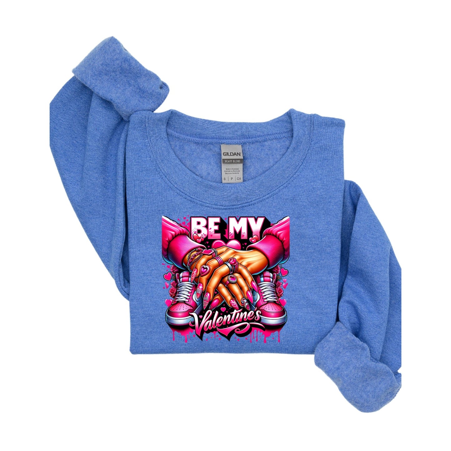 Be My Valentine Sweatshirt With Hands & Sneakers Graphic  Gildan