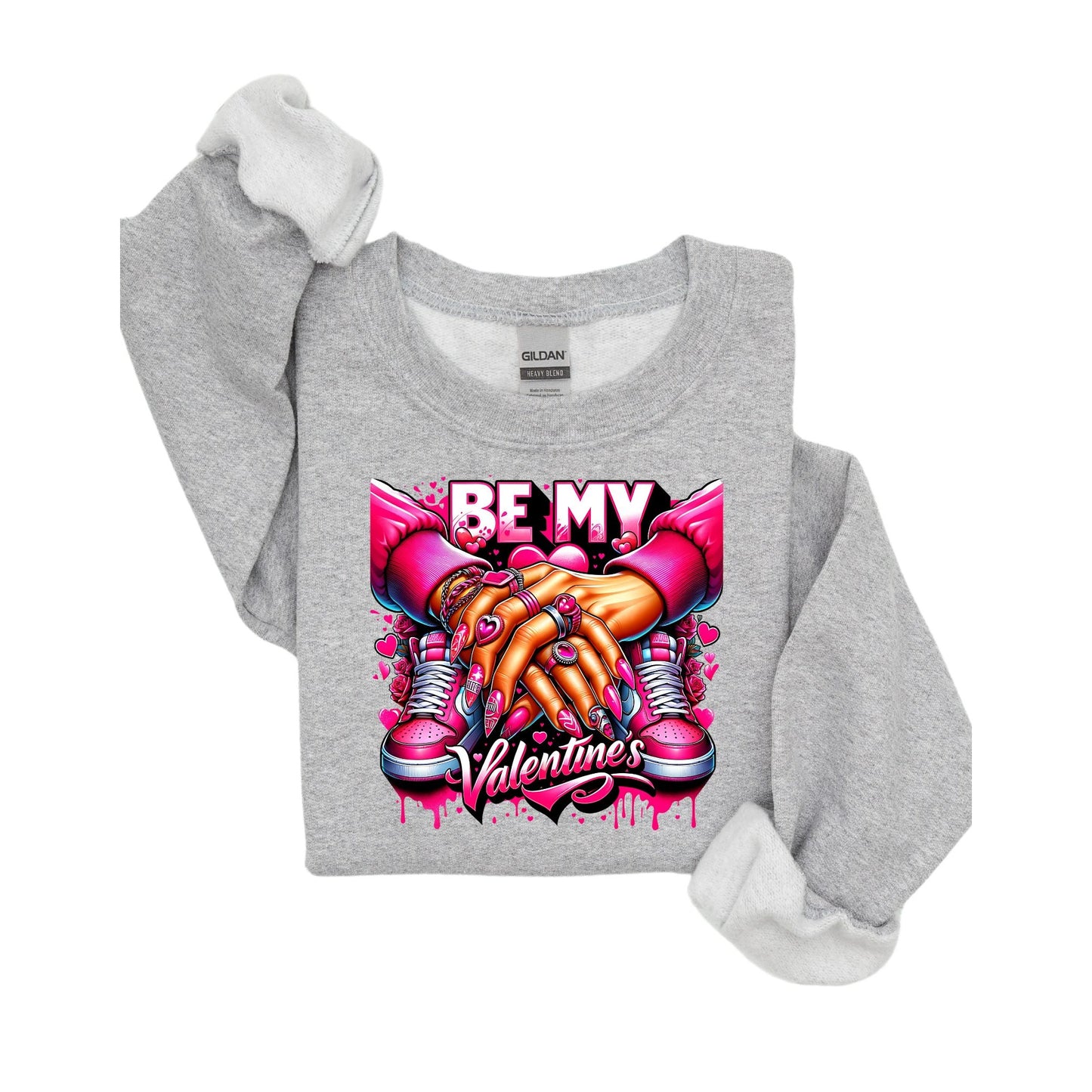 Be My Valentine Sweatshirt With Hands & Sneakers Graphic  Gildan