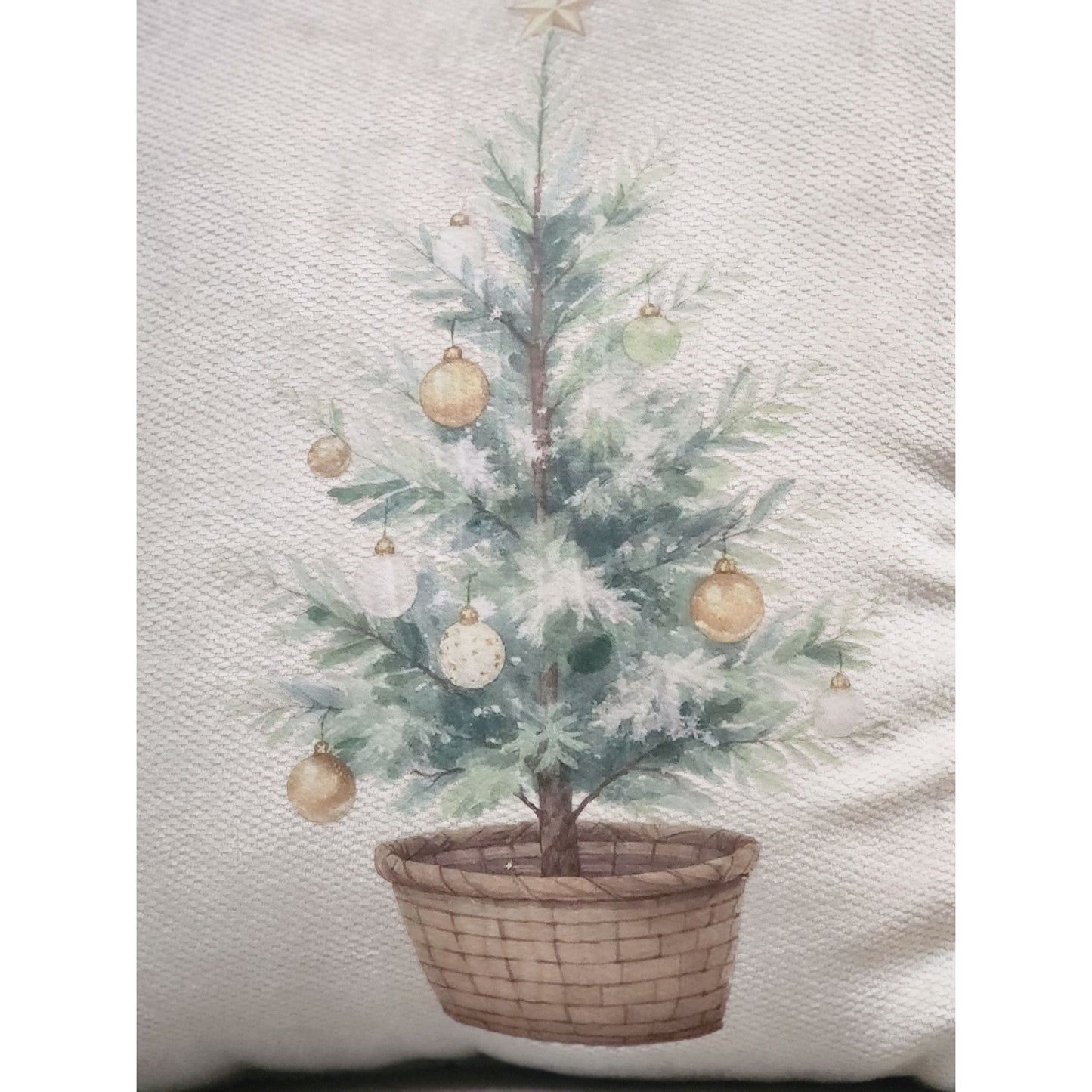 Handmade Christmas Pillow With Watercolor Tree Design 18"x18" Cream