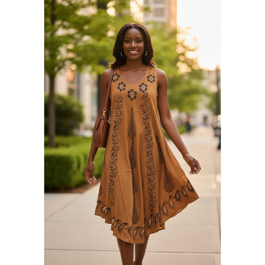 Sleeveless Boho Summer Dress With Floral Print & Flowy Hemline Lightweight Resort Wear