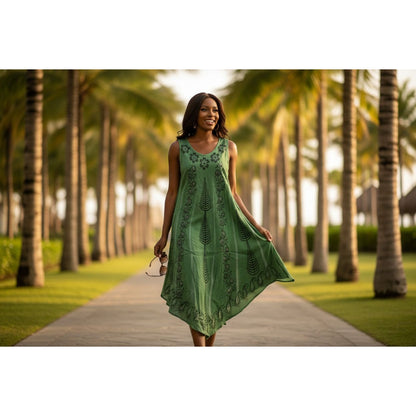 Sleeveless Boho Summer Dress With Floral Print & Flowy Hemline Lightweight Resort Wear