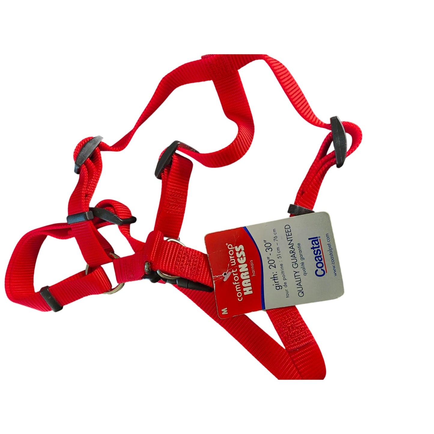 Coastal Comfort Wrap Adjustable Dog Harness Red Medium 14"-20" Neck 20"-30" Girth Durable Nylon